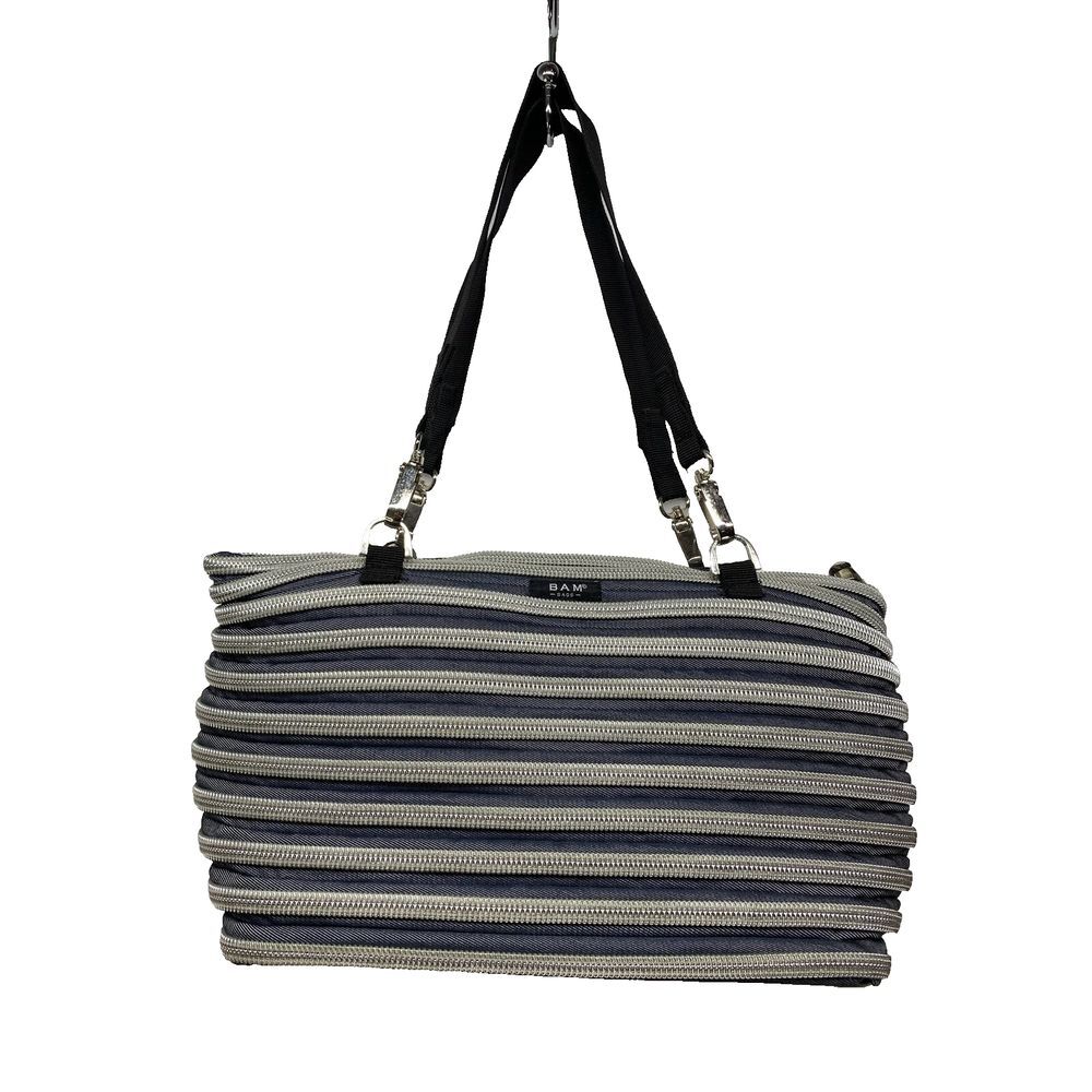 BAM Bags Blue Zipper Zippurse Flat Bottom Tote‎ Clean Gently Used Blue